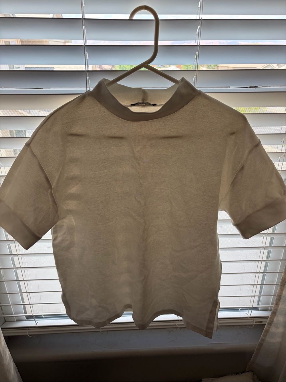 Zara Cream Short Sleeve Mock Neck Top